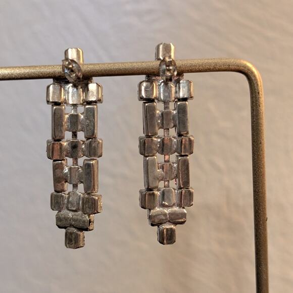 Vintage 1950s Art Deco Inspired Pink Baguette Drop Earrings - Picture 2 of 4